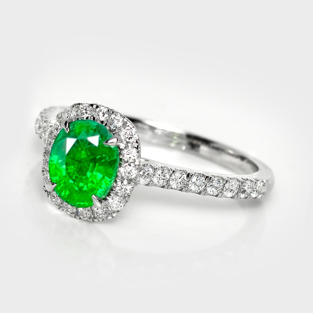 HRD 1.39 ct 14K White Gold Vivid Green Tsavorite Art Deco Engagement Ring Contemporáneo en venta