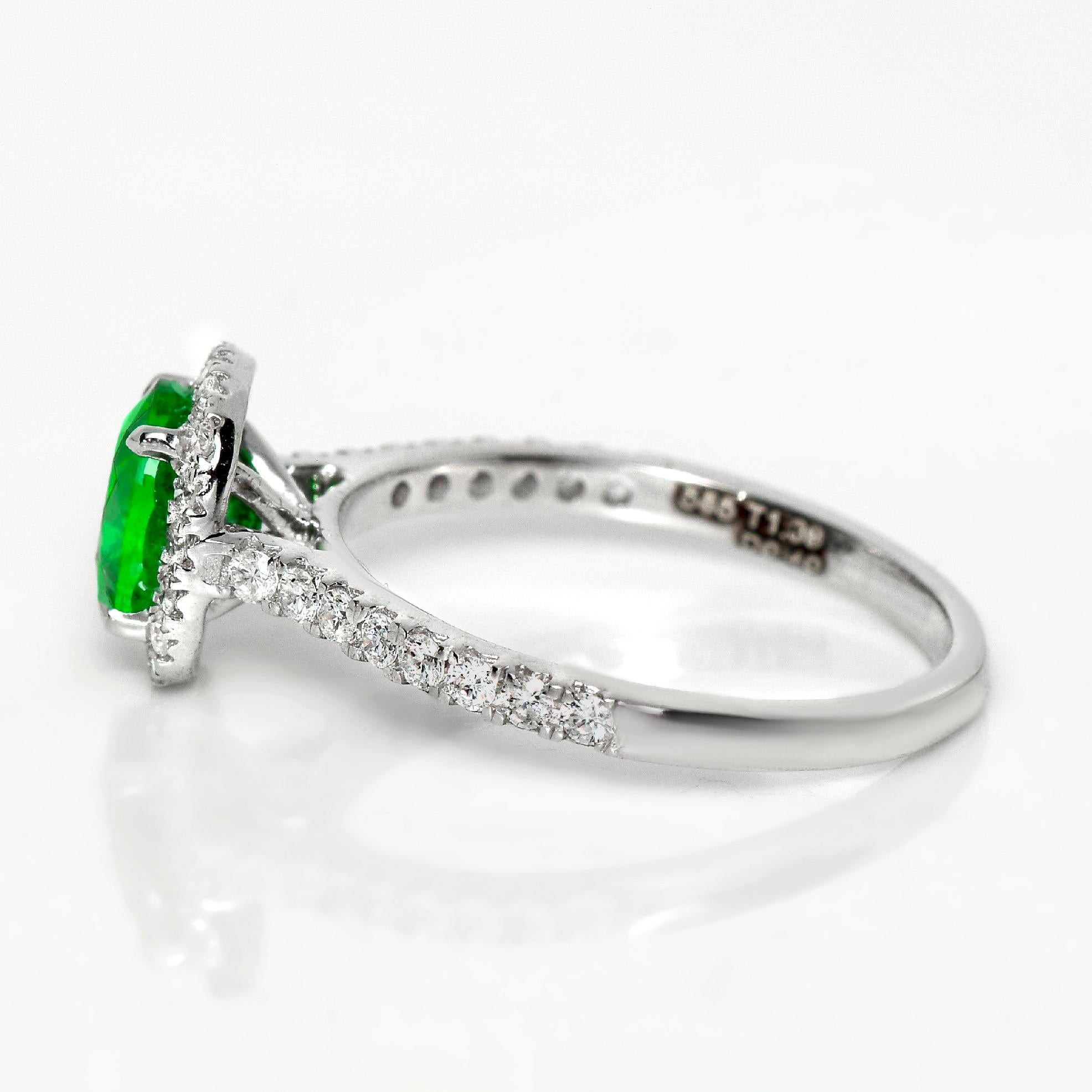 HRD 1.39 ct 14K White Gold Vivid Green Tsavorite Art Deco Engagement Ring Corte oval en venta
