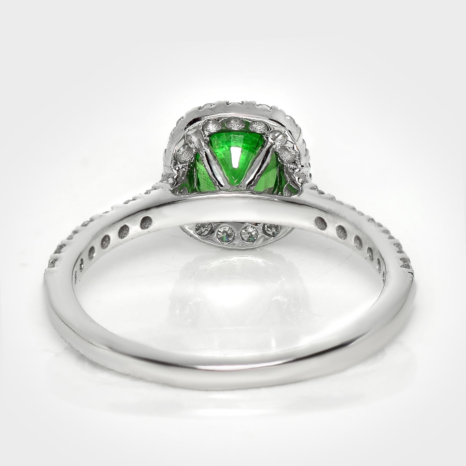 HRD 1.39 ct 14K White Gold Vivid Green Tsavorite Art Deco Engagement Ring en Nuevo estado para la venta en Kaohsiung City, TW