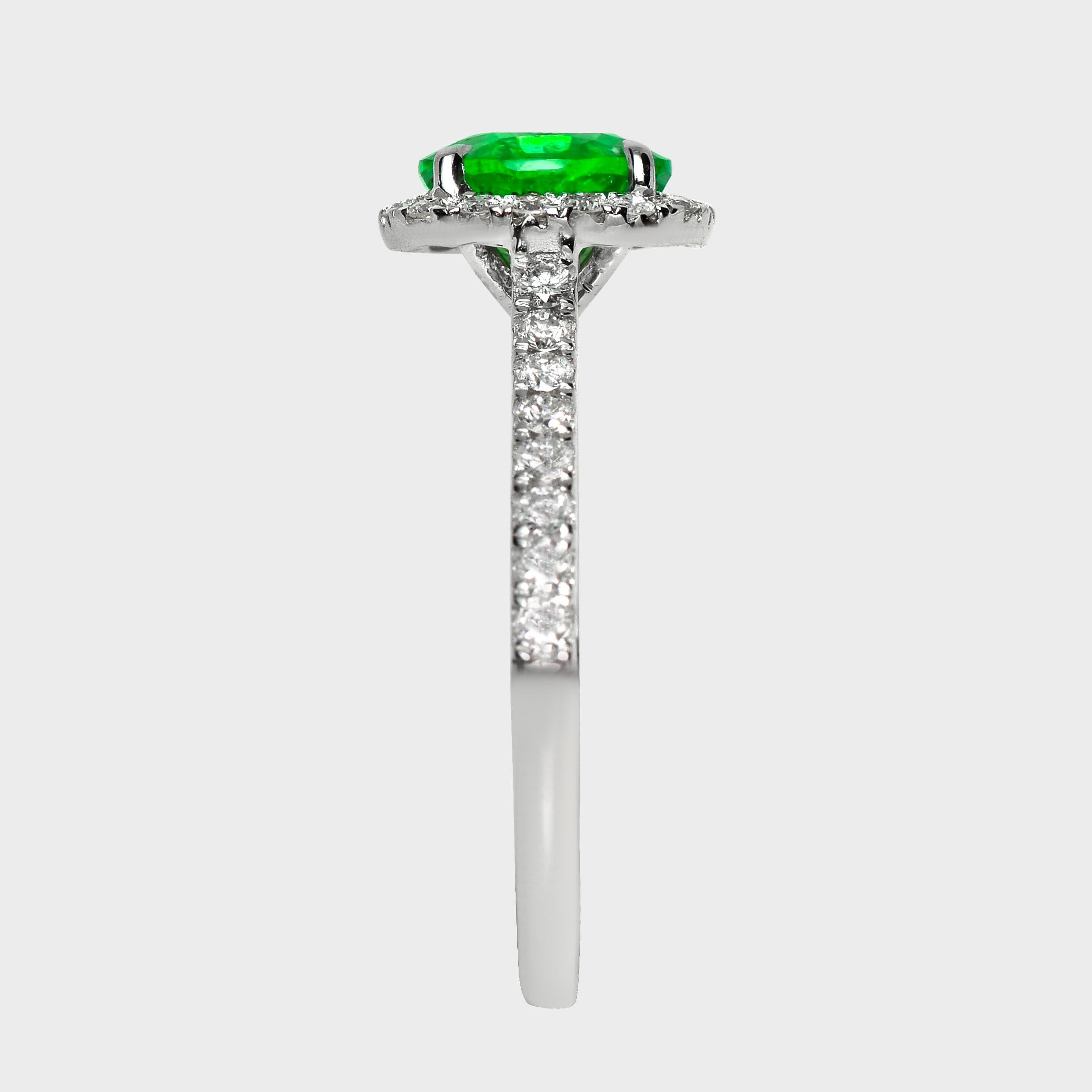 HRD 1.39 ct 14K White Gold Vivid Green Tsavorite Art Deco Engagement Ring en venta 1