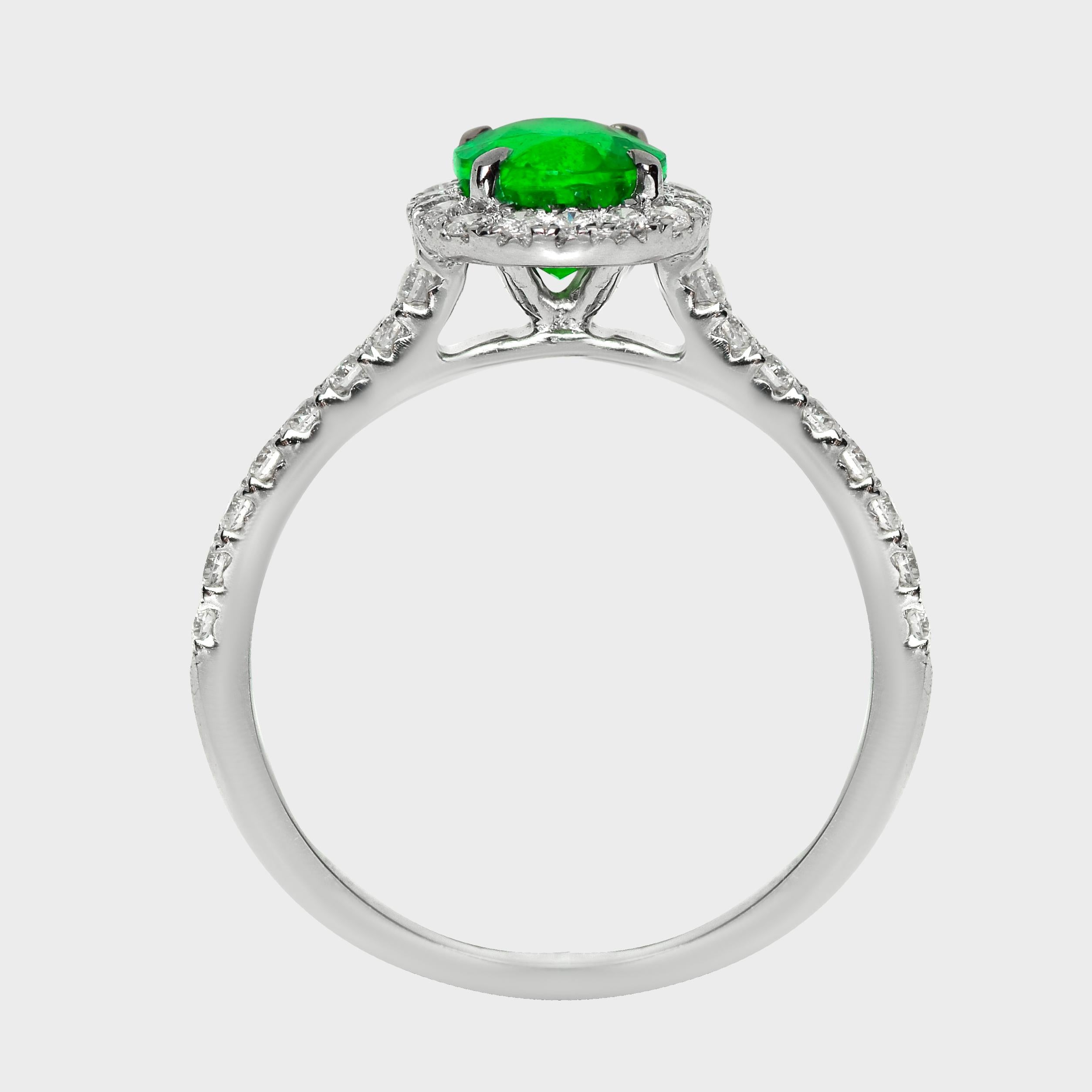 HRD 1.39 ct 14K White Gold Vivid Green Tsavorite Art Deco Engagement Ring en venta 2