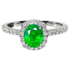 HRD 1.39 ct 14K White Gold Vivid Green Tsavorite Art Deco Engagement Ring