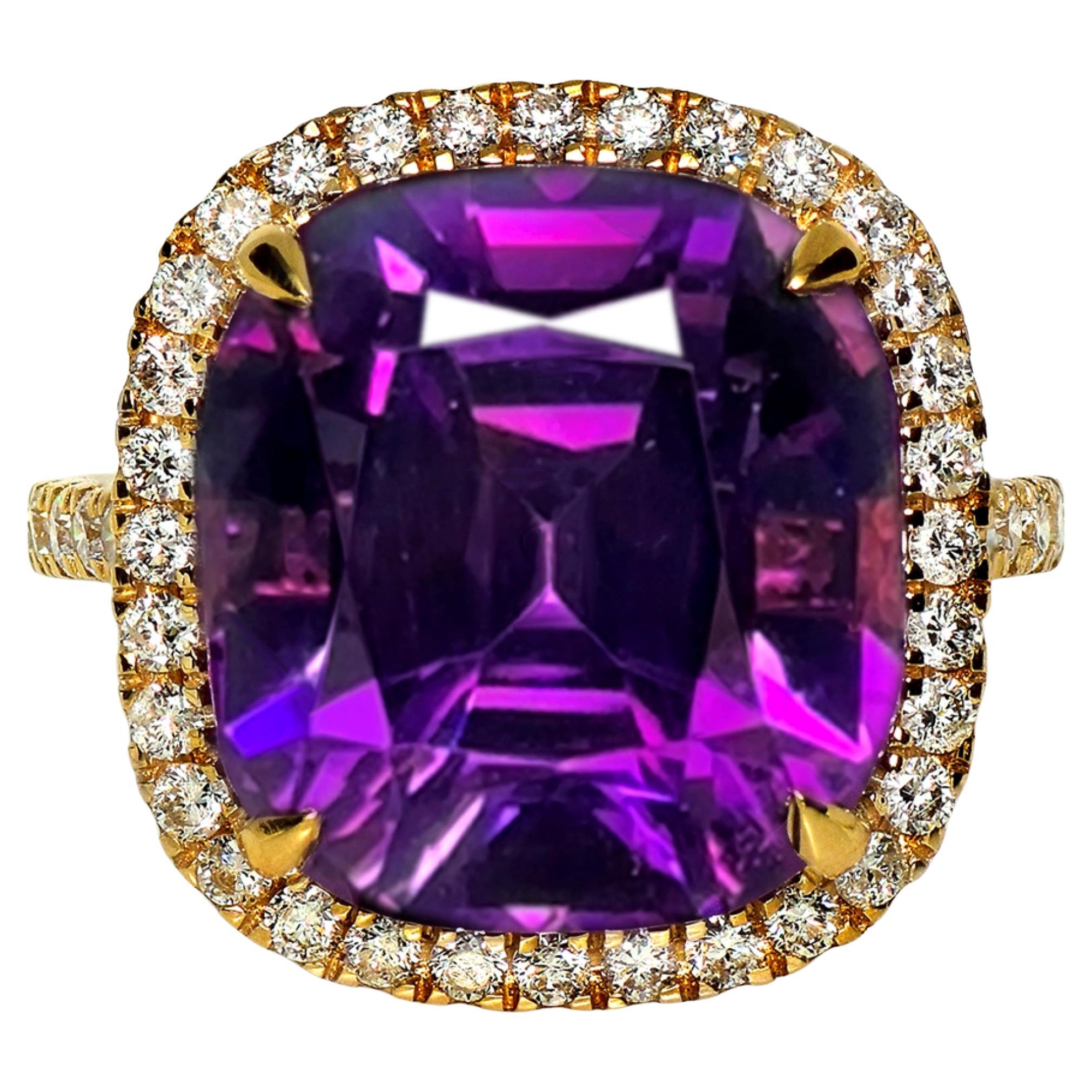 HRD 14K 10,00 ct Natural Vivid Purple Amatista Diamantes Anillo de compromiso antiguo en venta