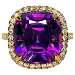 HRD 14K 10.00 ct Natural Vivid Purple Amethyst Diamonds Antique Engagement Ring