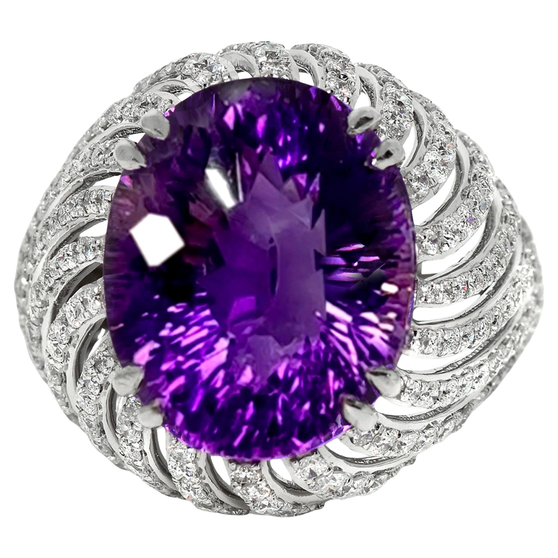 HRD 14K 10,12 ct Natural Vivid Purple Amatista Diamantes Anillo de compromiso antiguo