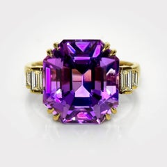 HRD 14K 10.30 ct Natural Vivid Purple Amethyst Diamonds Antique Engagement Ring