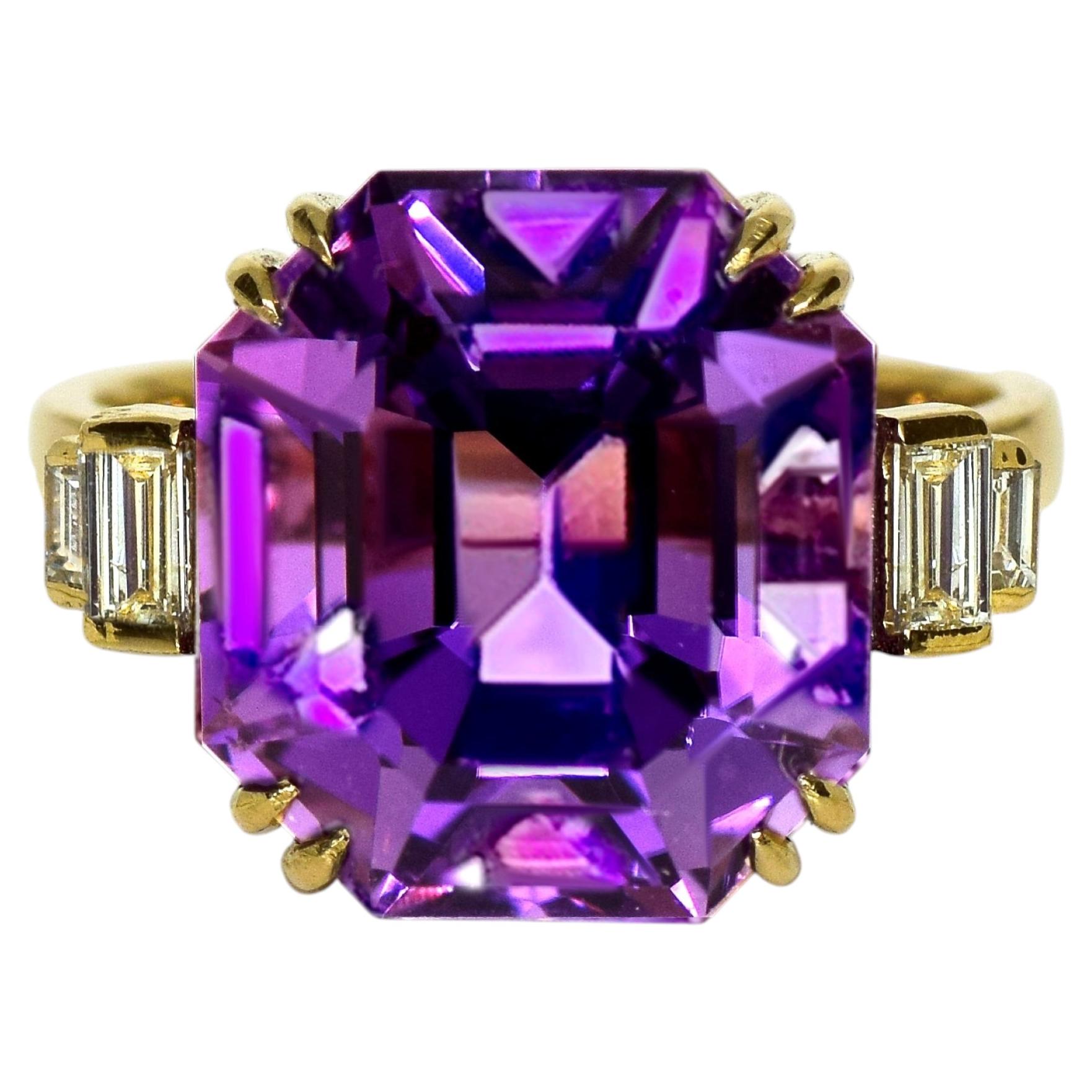 HRD 14K 10.30 ct Natural Vivid Purple Amethyst Diamonds Antique Engagement Ring