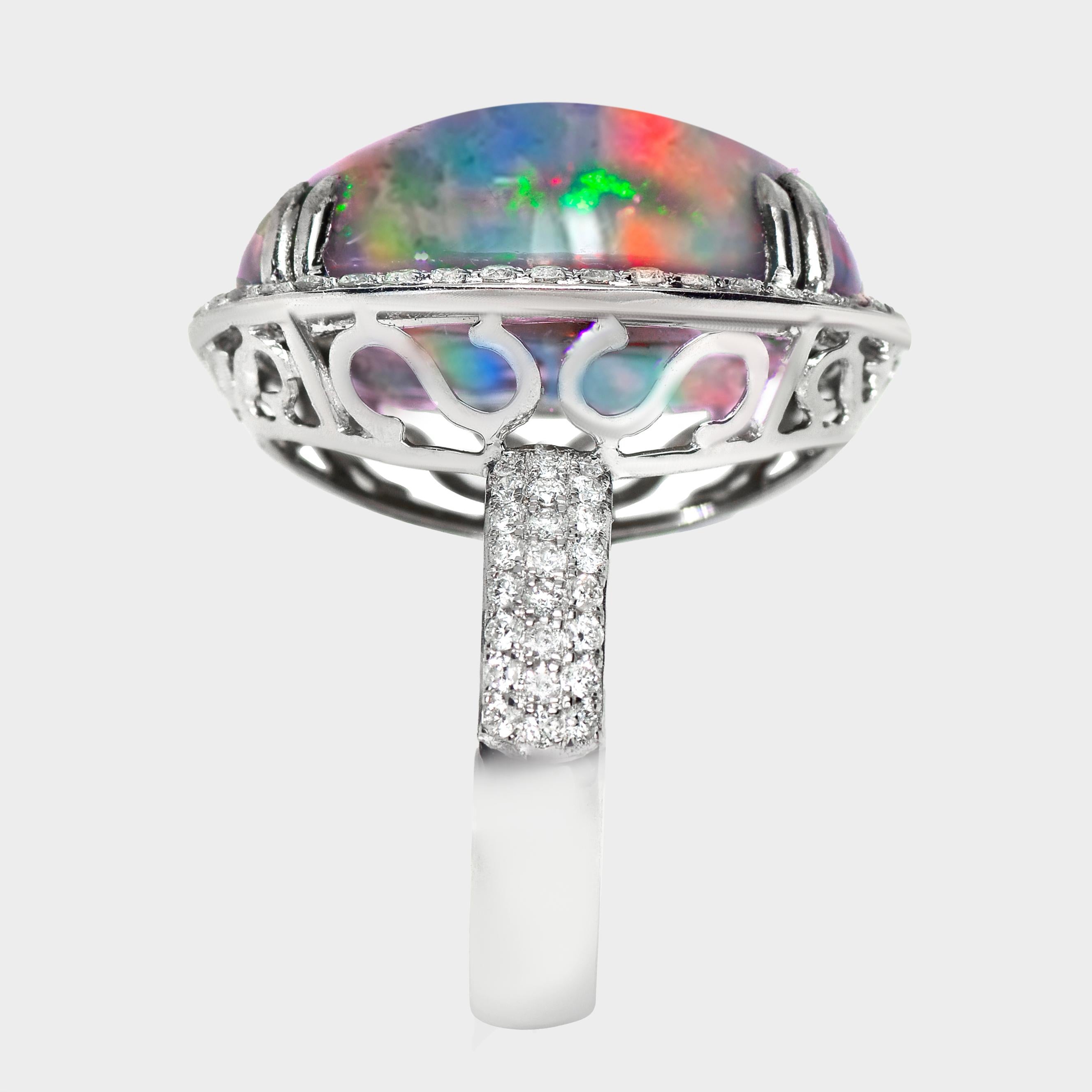 HRD 14K 12,87 ct  Natürliche Farben spielender schwarzer Opal-Diamanten-Cocktailring im Zustand „Neu“ im Angebot in Kaohsiung City, TW