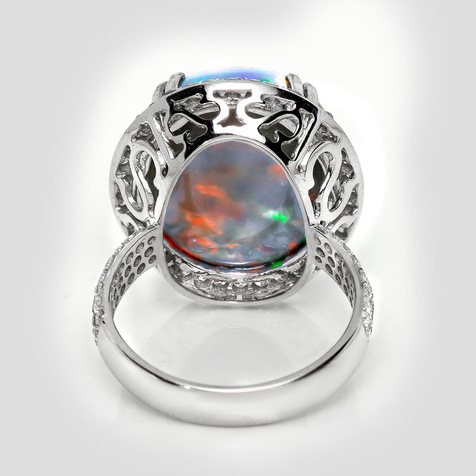 HRD 14K 12,87 ct  Natürliche Farben spielender schwarzer Opal-Diamanten-Cocktailring im Angebot 1