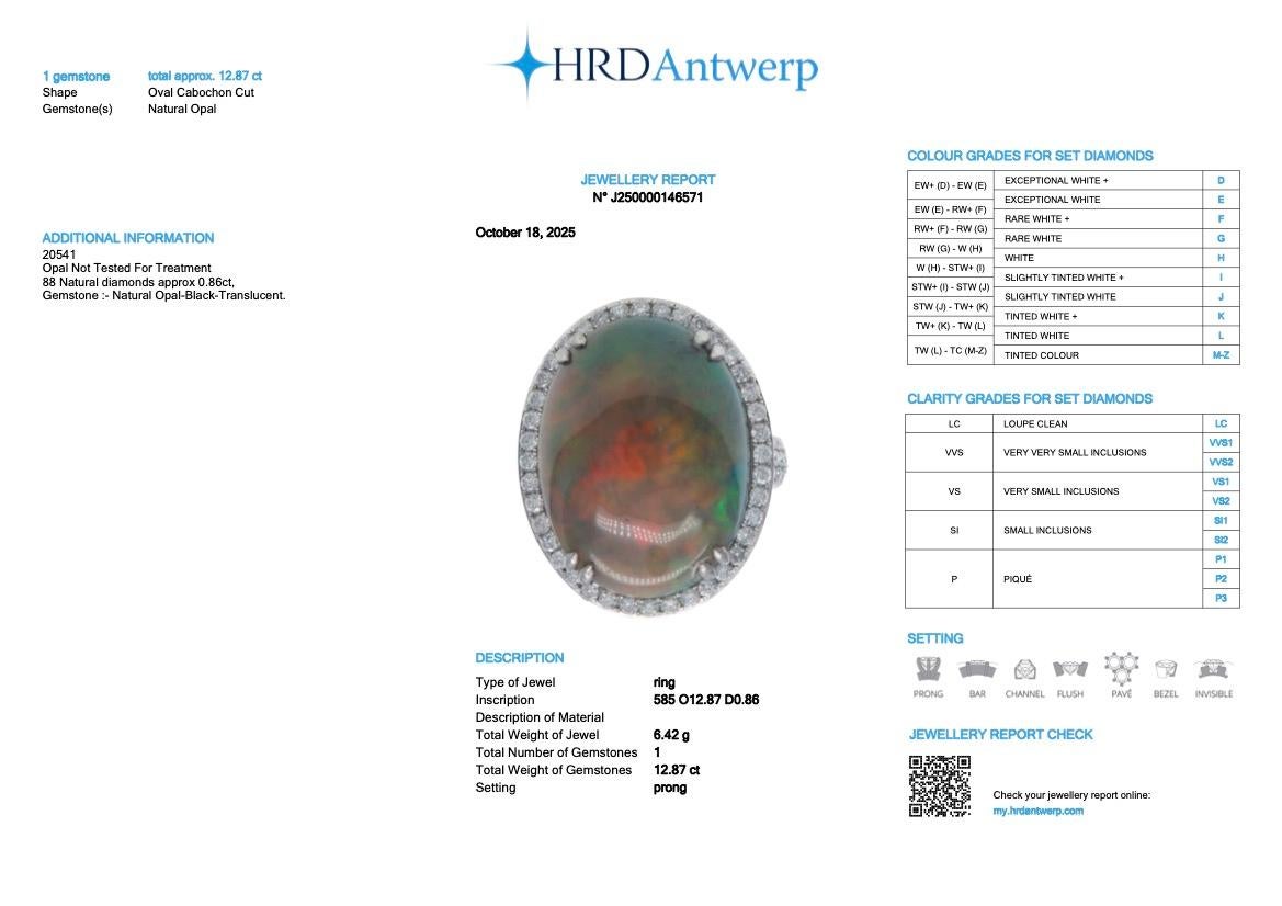 HRD 14K 12,87 ct  Natürliche Farben spielender schwarzer Opal-Diamanten-Cocktailring im Angebot 2