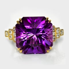 HRD 14K 13,84 ct Anello di fidanzamento antico con ametista naturale viola Vivid Diamonds