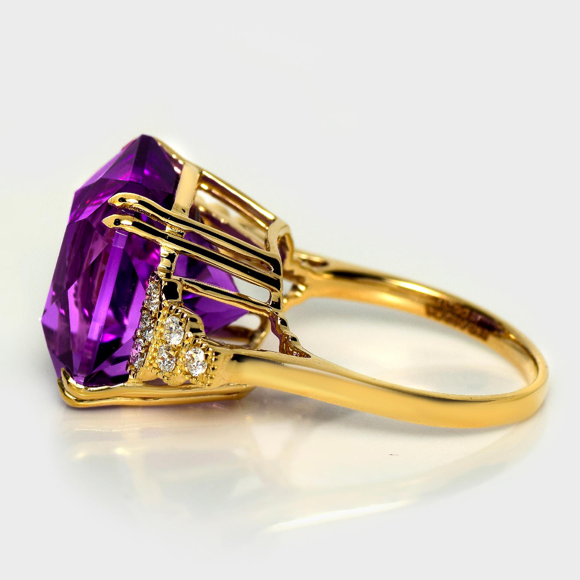 HRD 14K 13.84 ct Natural Vivid Purple Amethyst Diamonds Antique Engagement Ring Corte octogonal en venta