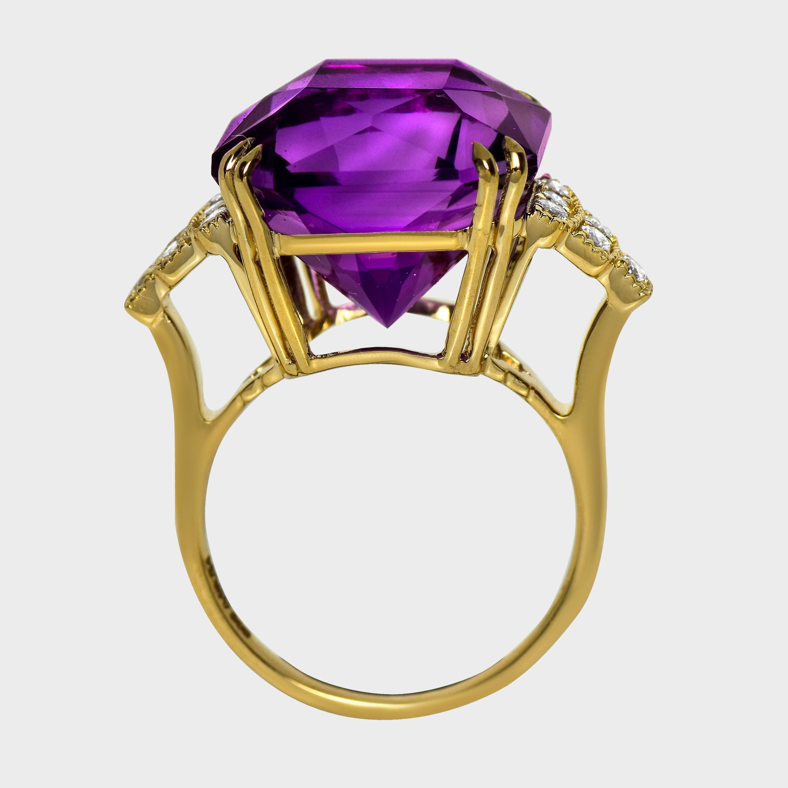 HRD 14K 13.84 ct Natural Vivid Purple Amethyst Diamonds Antique Engagement Ring en Nuevo estado para la venta en Kaohsiung City, TW