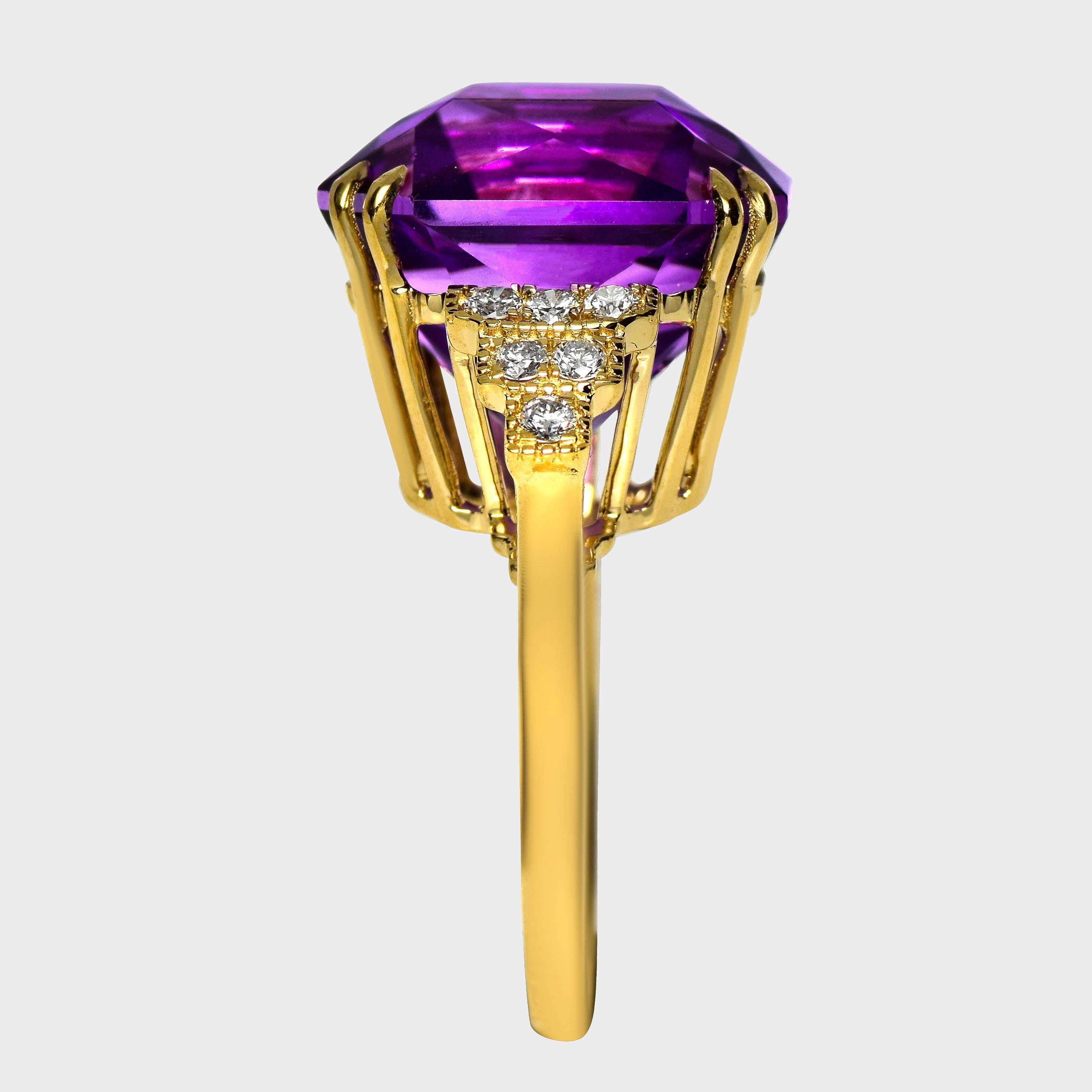 De las mujeres HRD 14K 13.84 ct Natural Vivid Purple Amethyst Diamonds Antique Engagement Ring en venta