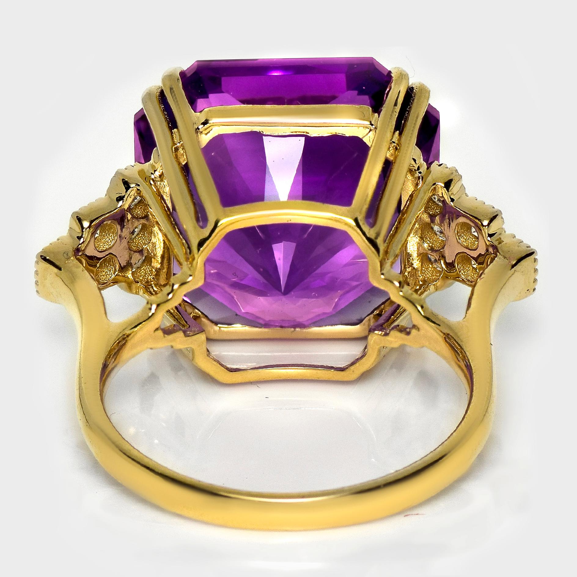 HRD 14K 13.84 ct Natural Vivid Purple Amethyst Diamonds Antique Engagement Ring en venta 1