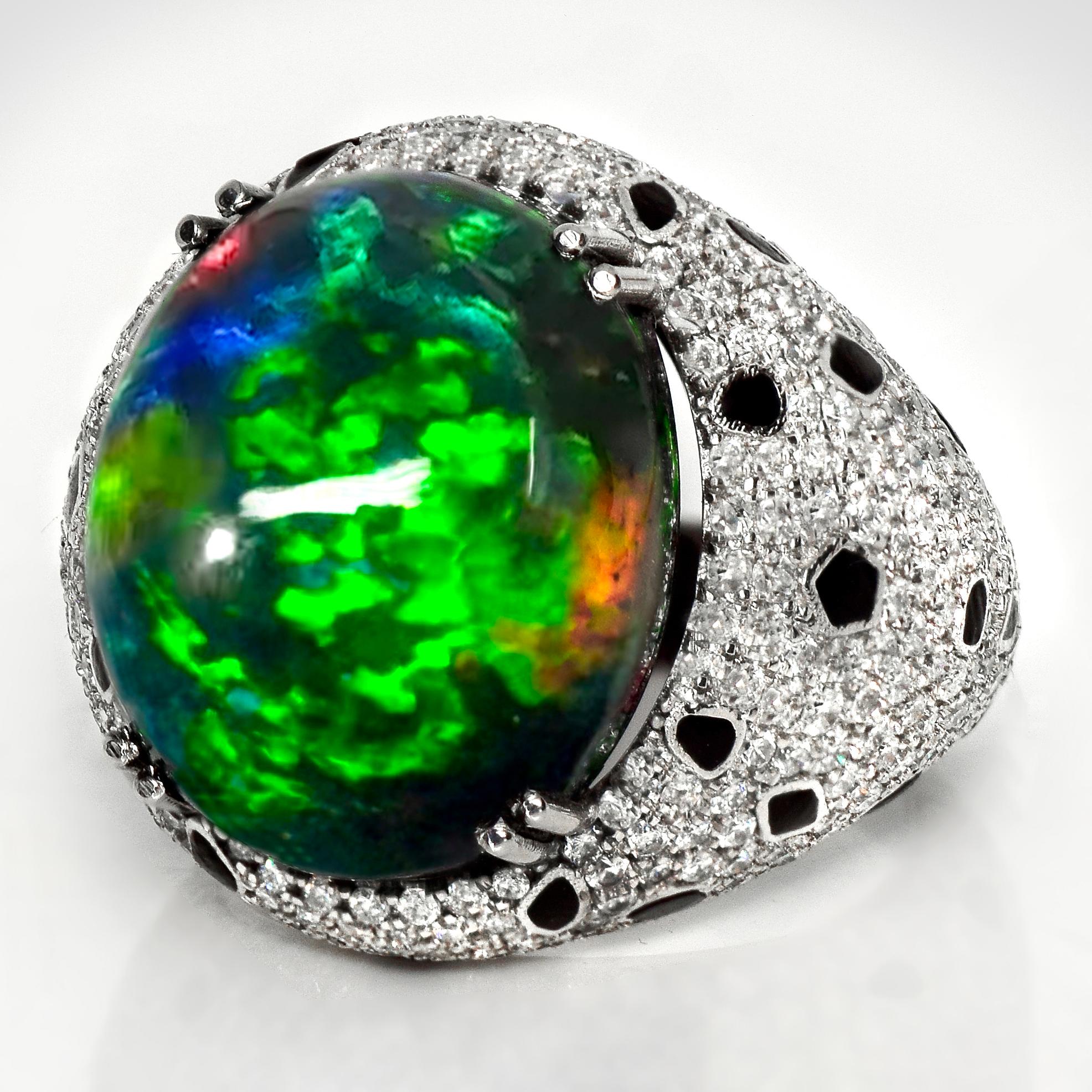 Contemporaneo HRD 14K 14,92 ct  Anello da cocktail con diamanti opale nero, a colori naturali in vendita