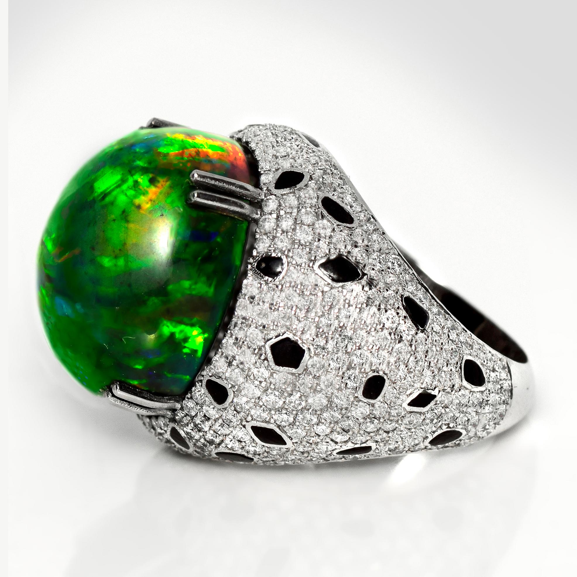 Cabochon HRD 14K 14,92 ct  Anello da cocktail con diamanti opale nero, a colori naturali in vendita