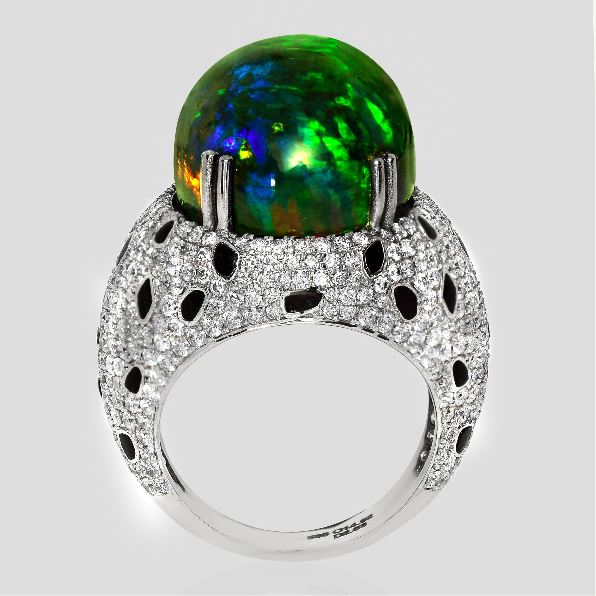 HRD 14K 14,92 ct  Anello da cocktail con diamanti opale nero, a colori naturali In condizioni Nuovo in vendita a Kaohsiung City, TW