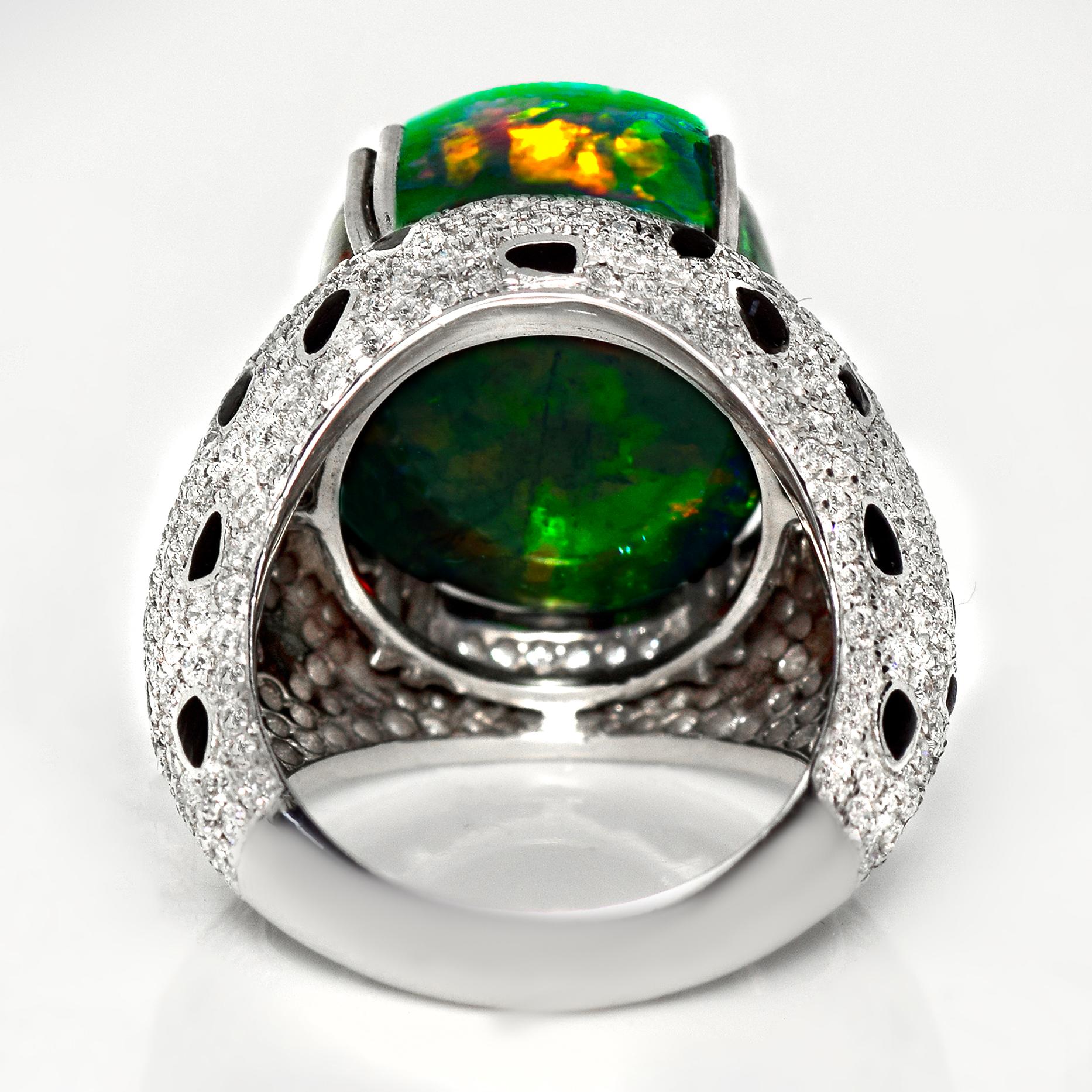 HRD 14K 14,92 ct  Anello da cocktail con diamanti opale nero, a colori naturali in vendita 1