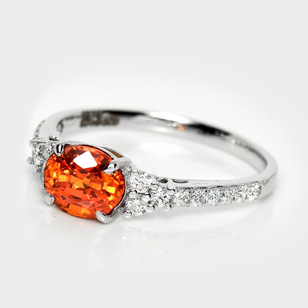 HRD 14K 1.60 Ct Natural Vivid Fanta Garnet&Diamonds Antique Engagement Ring Contemporáneo en venta