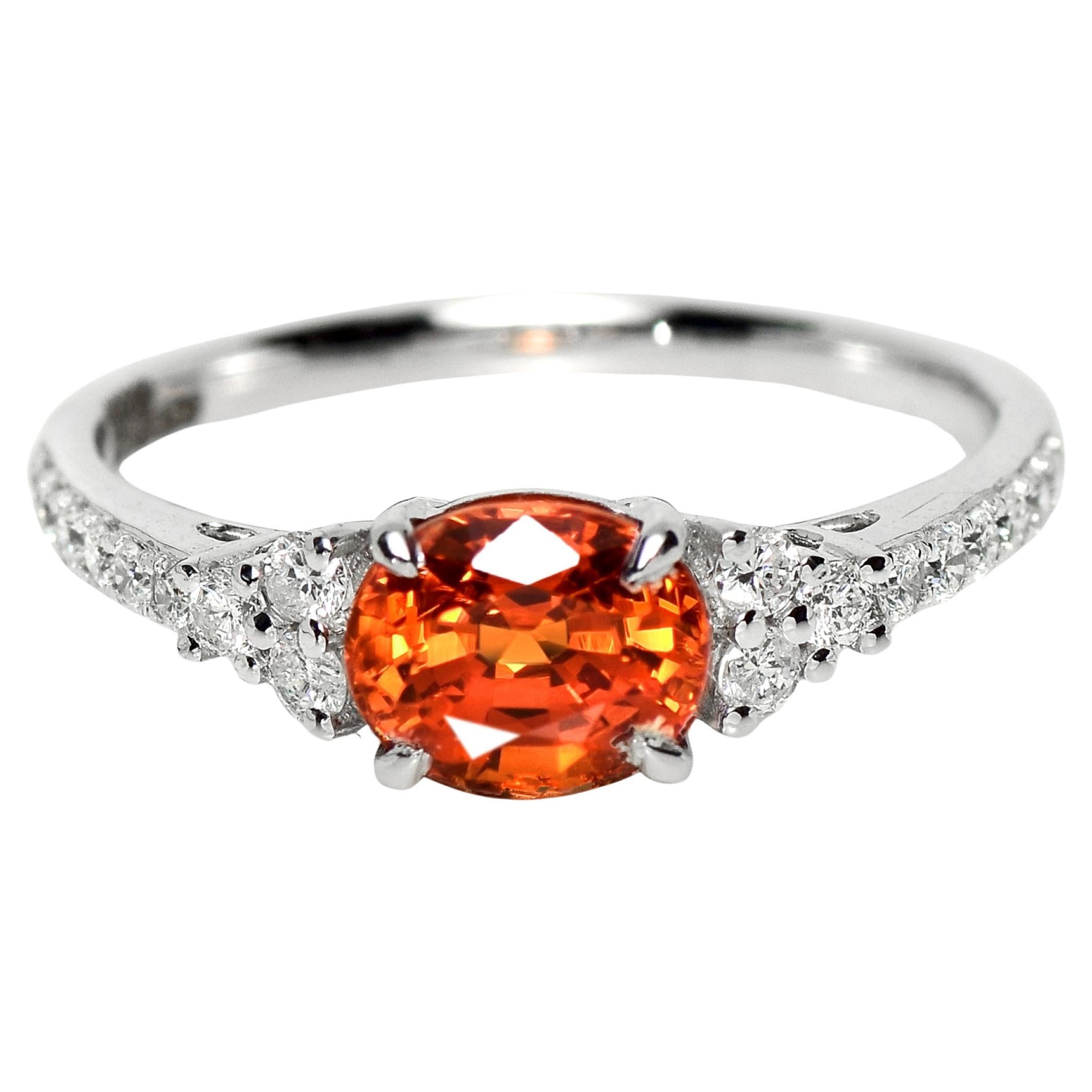 HRD 14K 1.60 Ct Natural Vivid Fanta Garnet&Diamonds Antique Engagement Ring