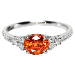 HRD 14K 1.60 Ct Natural Vivid Fanta Garnet&Diamonds Antique Engagement Ring