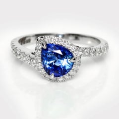 HRD 14K 1.82 Ct Natural Sri Lanka Vivid Blue Sapphire&Diamonds Engagement Ring