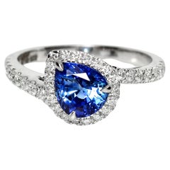 HRD 14K 1.82 Ct Natural Sri Lanka Vivid Blue Sapphire&Diamonds Engagement Ring