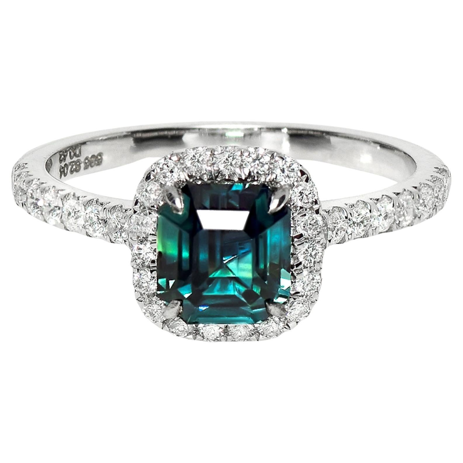 HRD 14K Anello di fidanzamento con zaffiro blu verdastro naturale da 2,04 carati e diamanti