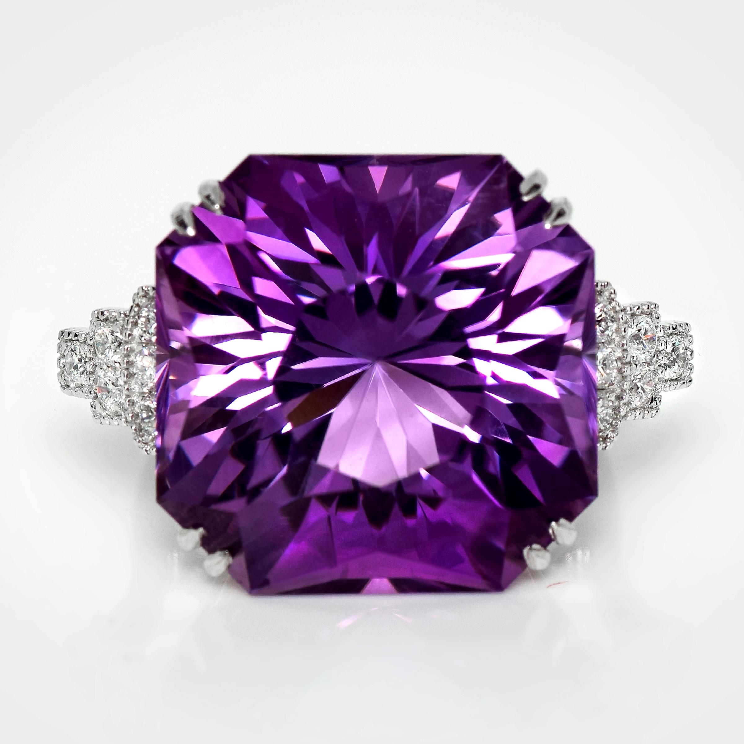 *HRD 14K 20.43 ct  Natural Vivid Purple Amethyst Diamonds Antique Engagement Ring*

This ring features a 20.43 carat natural vivid purple Amethyst set on the 14K white gold band and accented with FG VS diamonds weighing 0.31 carats.

This modern and