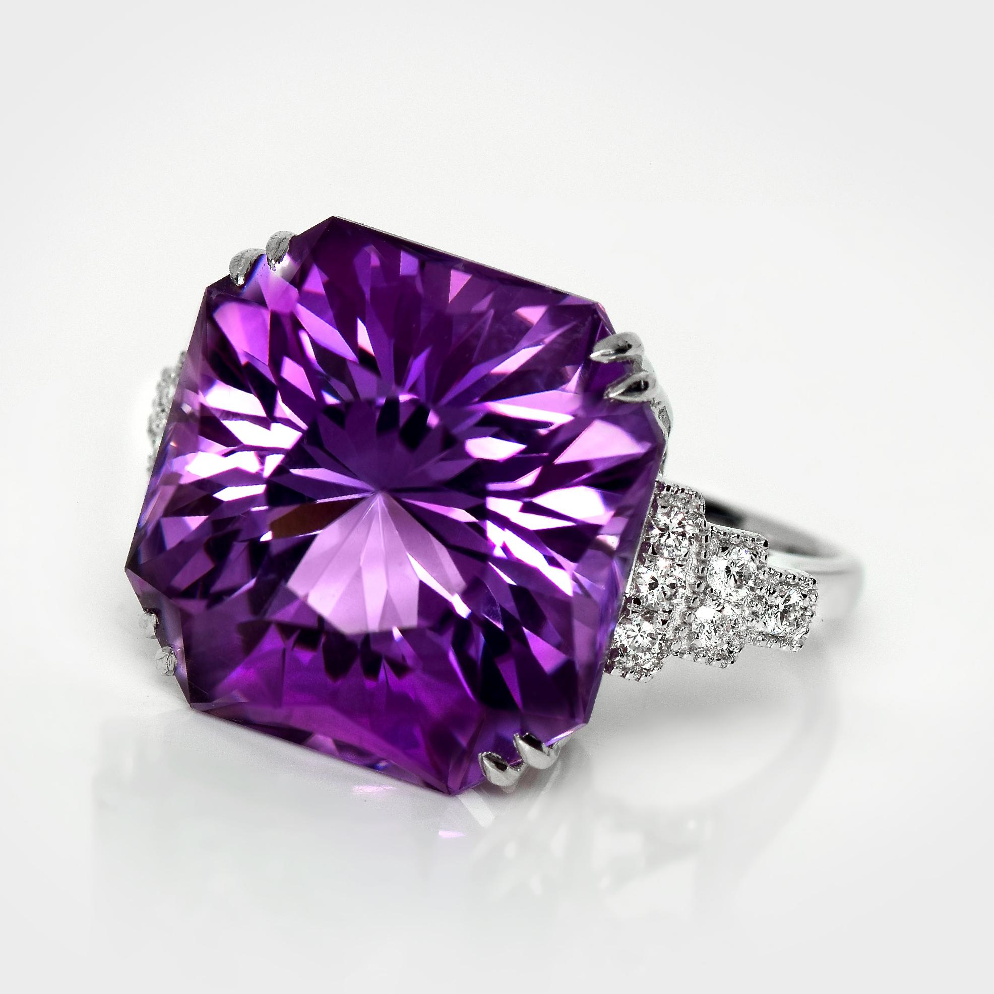 HRD 14K 20.43 ct Natural Vivid Purple Amethyst Diamonds Antique Engagement Ring Art Decó en venta