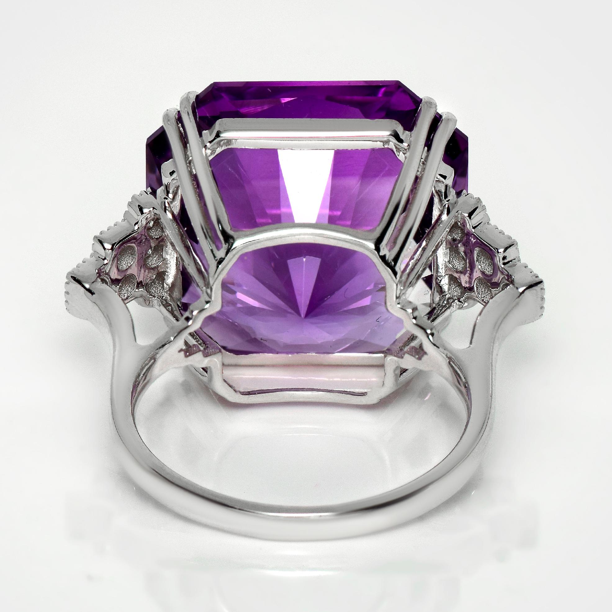 HRD 14K 20.43 ct Natural Vivid Purple Amethyst Diamonds Antique Engagement Ring en venta 1