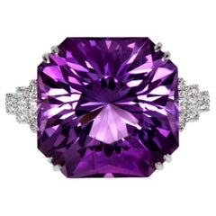 HRD 14K 20.43 ct Natural Vivid Purple Amethyst Diamonds Antique Engagement Ring