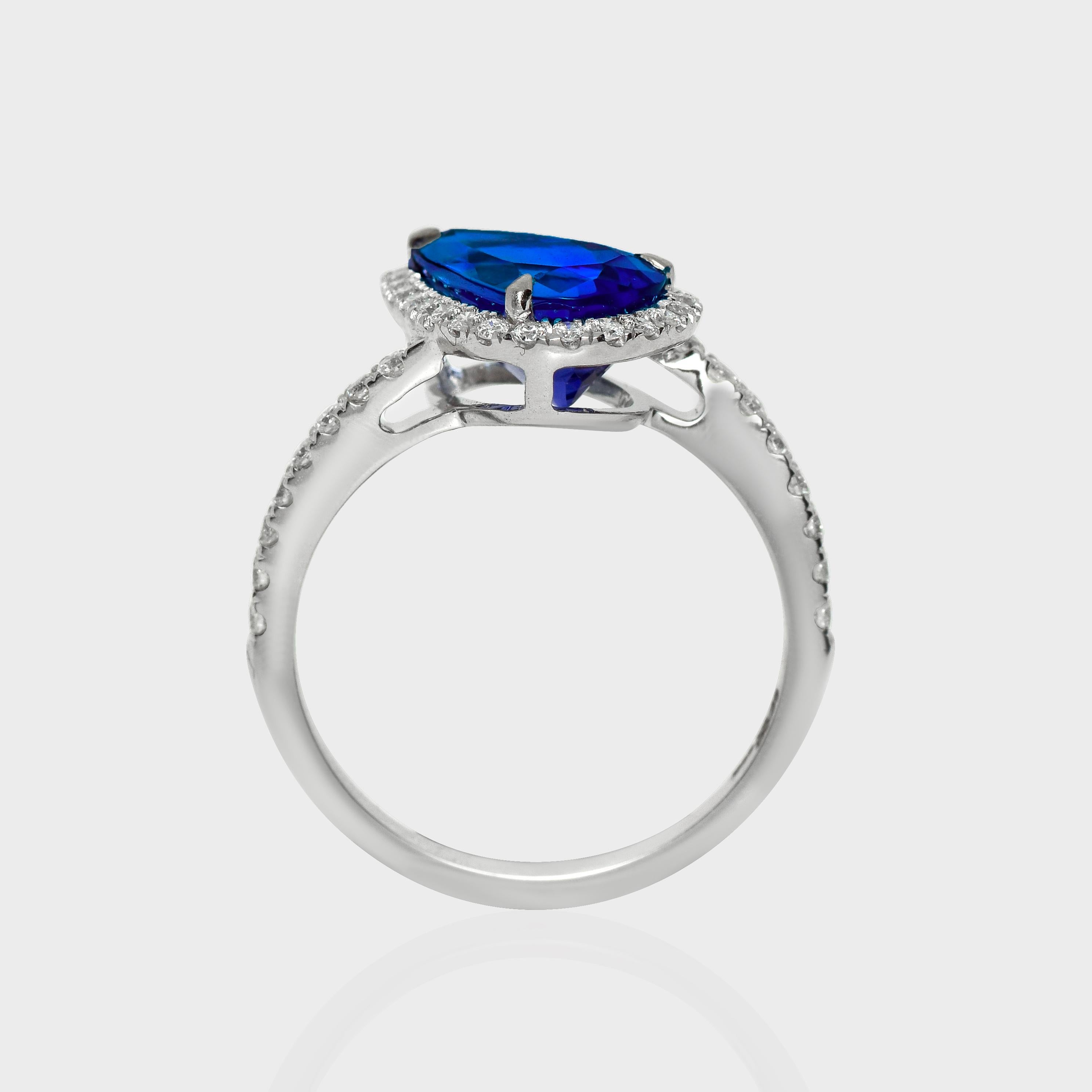 HRD 14K 2.46 Ct Tanzanita Natural&Diamantes Anillo de Compromiso Corte pera en venta