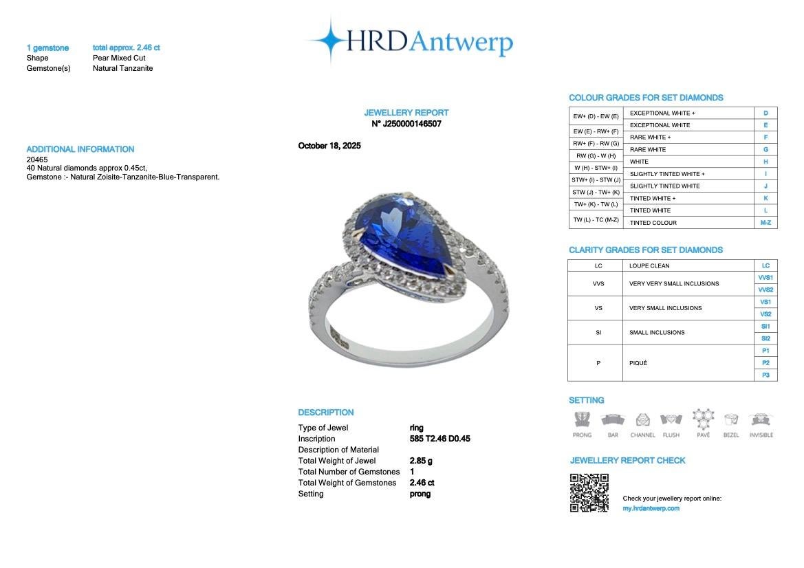 HRD 14K 2.46 Ct Tanzanita Natural&Diamantes Anillo de Compromiso en venta 2
