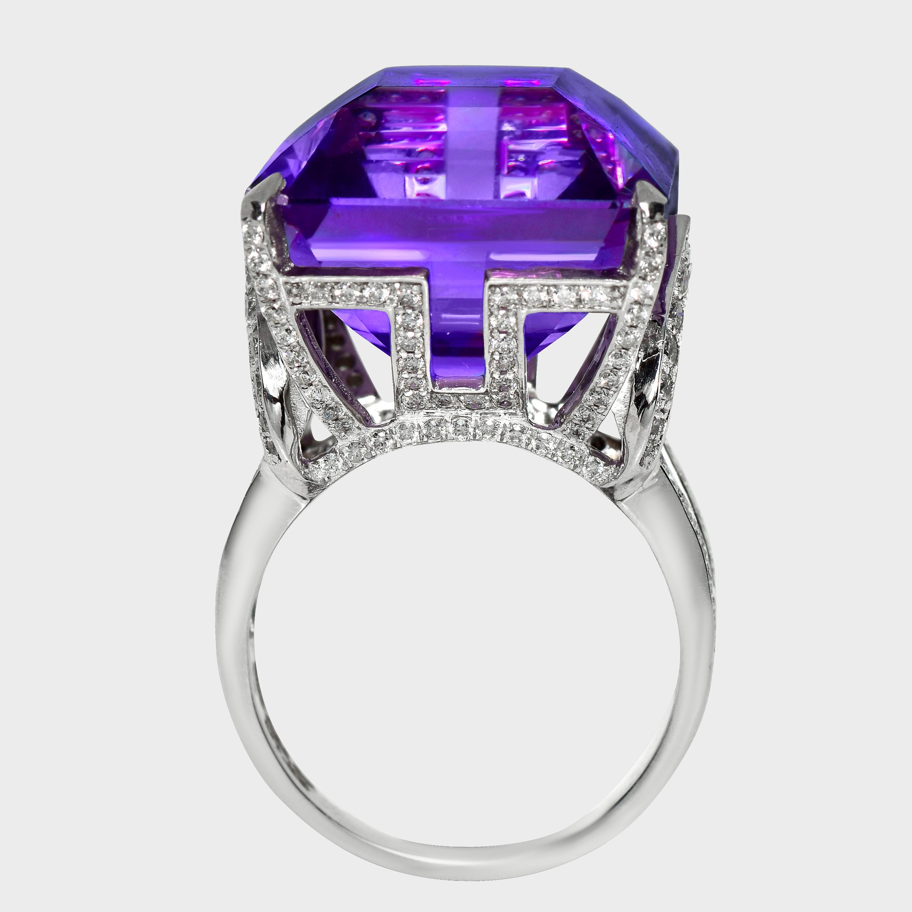 HRD 14K 24.68 ct Natural Vivid Purple Amethyst Diamonds Antique Engagement Ring en Nuevo estado para la venta en Kaohsiung City, TW
