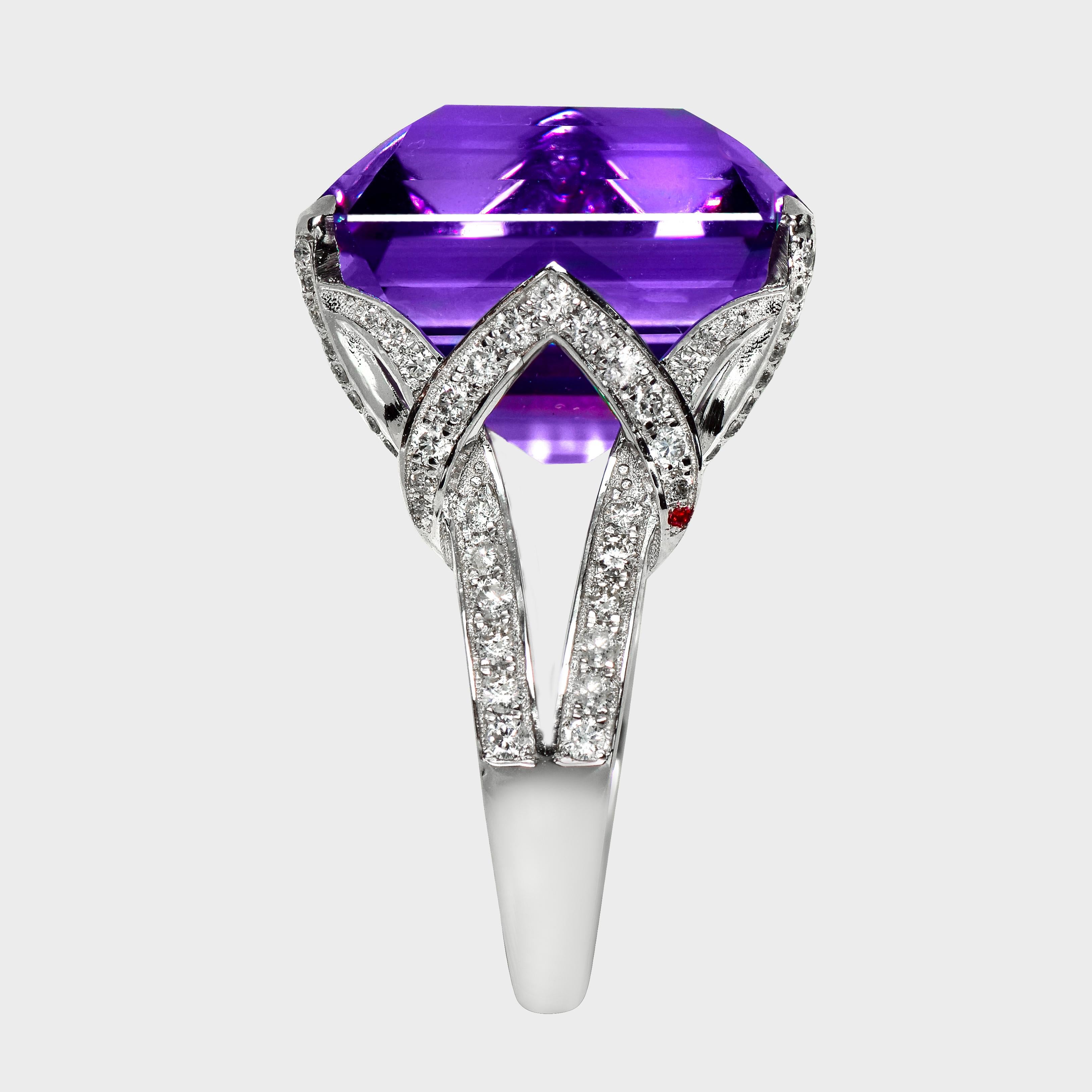 De las mujeres HRD 14K 24.68 ct Natural Vivid Purple Amethyst Diamonds Antique Engagement Ring en venta