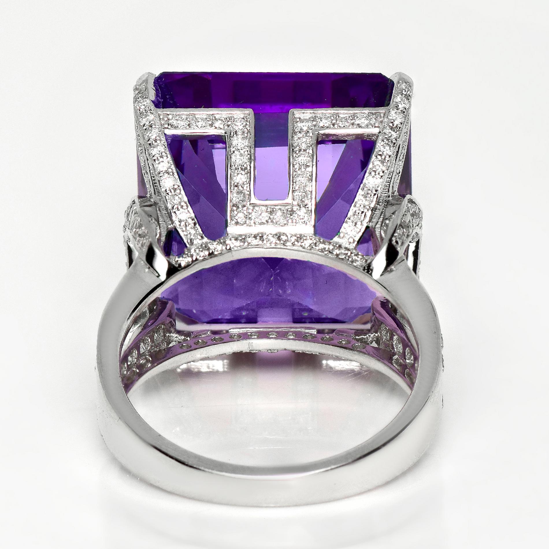 HRD 14K 24.68 ct Natural Vivid Purple Amethyst Diamonds Antique Engagement Ring en venta 1