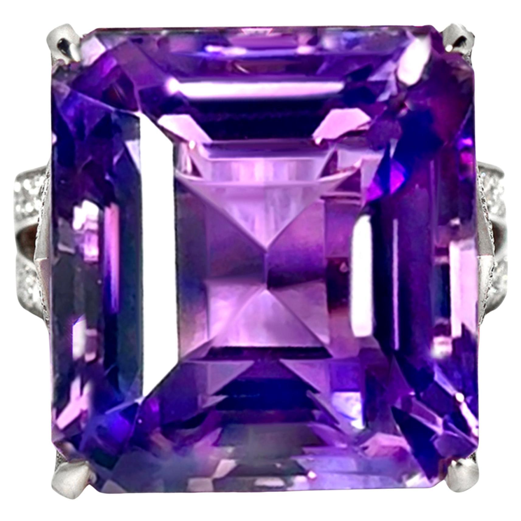 HRD 14K 24.68 ct Natural Vivid Purple Amethyst Diamonds Antique Engagement Ring en venta