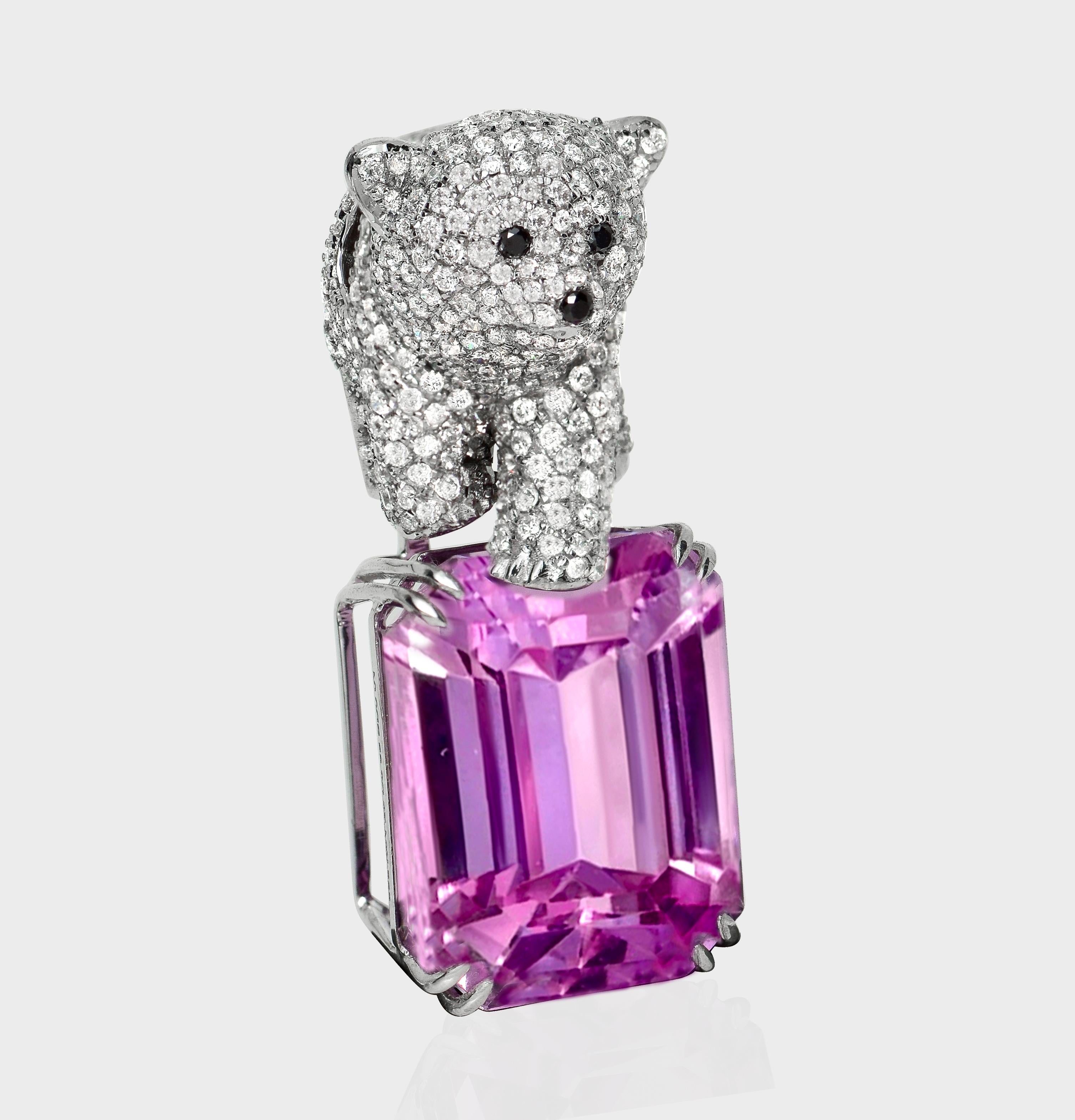 Collar Colgante HRD 14K 24,79 ct Kunzita&Diamante Contemporáneo en venta