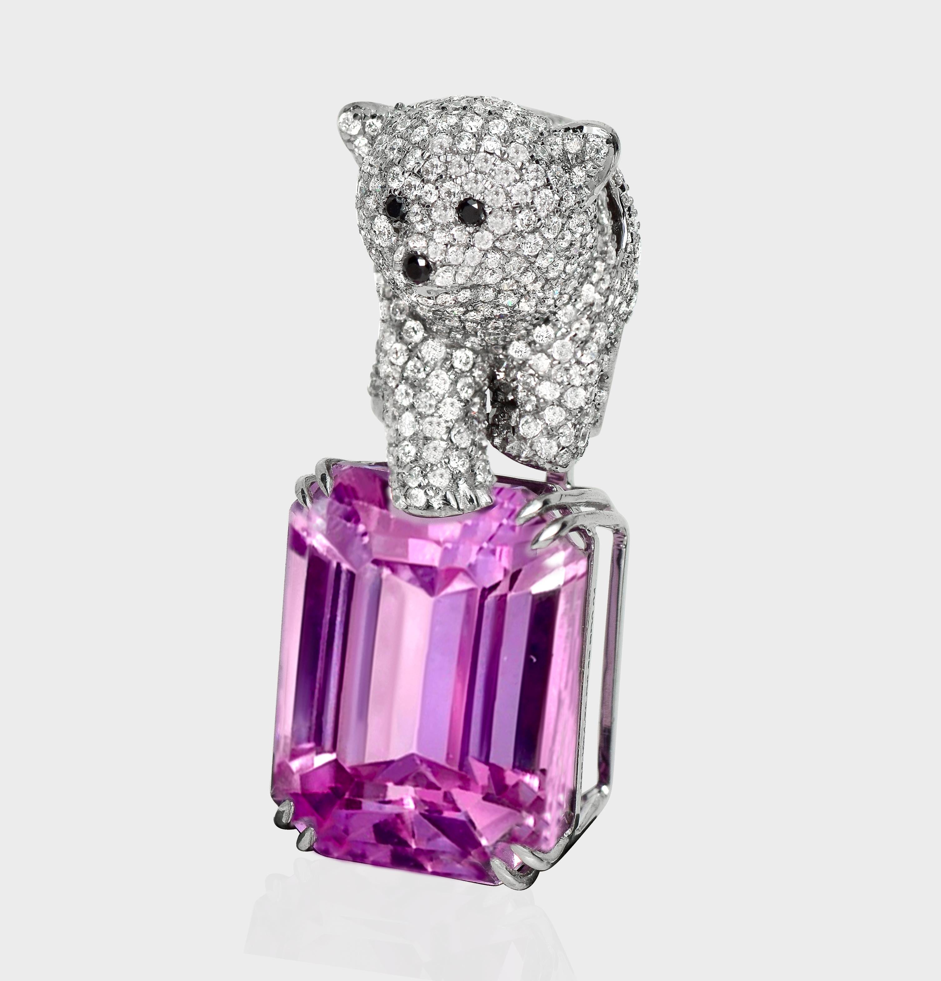 Collar Colgante HRD 14K 24,79 ct Kunzita&Diamante Corte esmeralda en venta