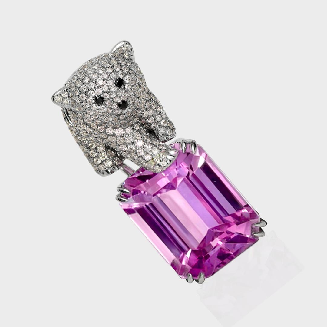 Collar Colgante HRD 14K 24,79 ct Kunzita&Diamante en venta 1