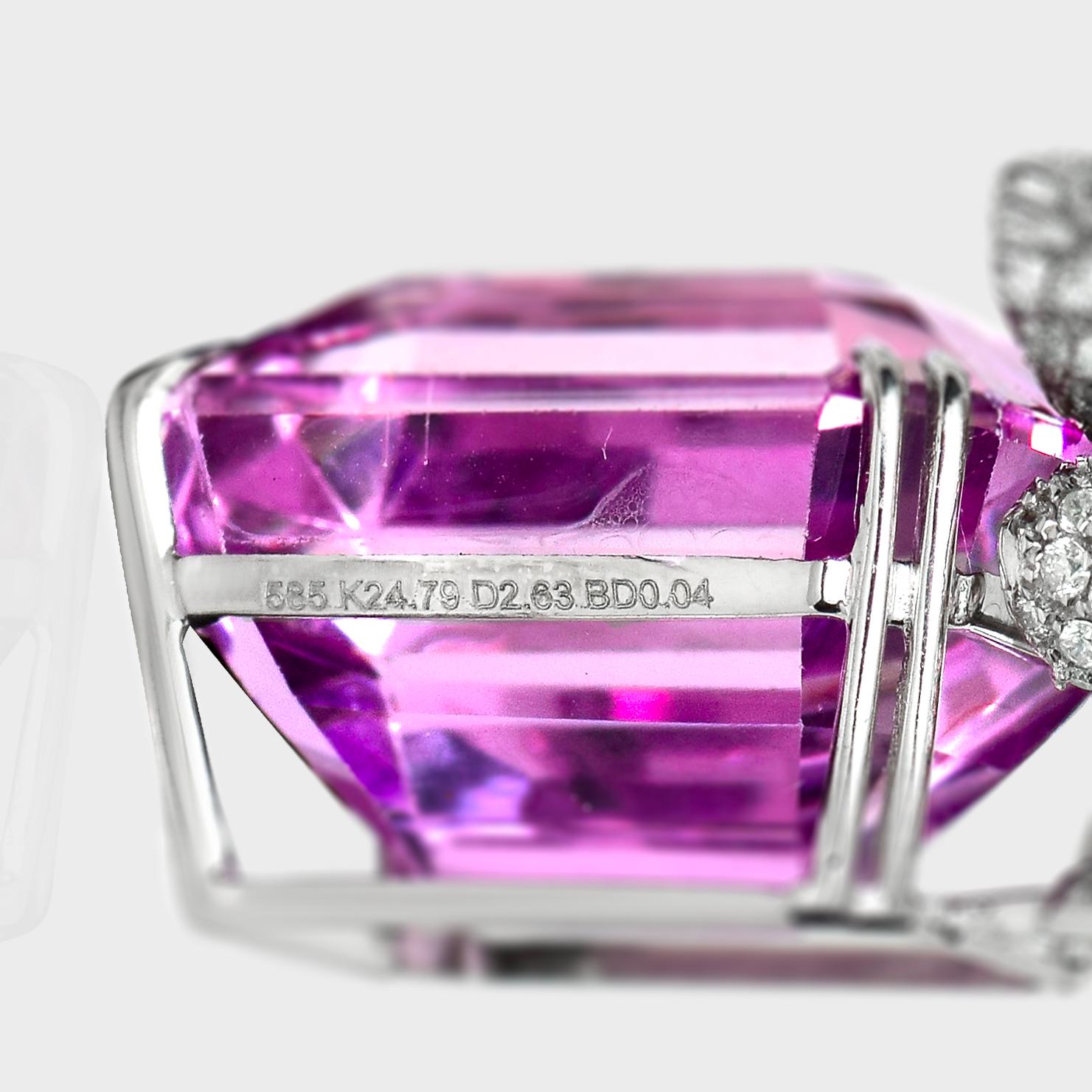 Collar Colgante HRD 14K 24,79 ct Kunzita&Diamante en venta 2