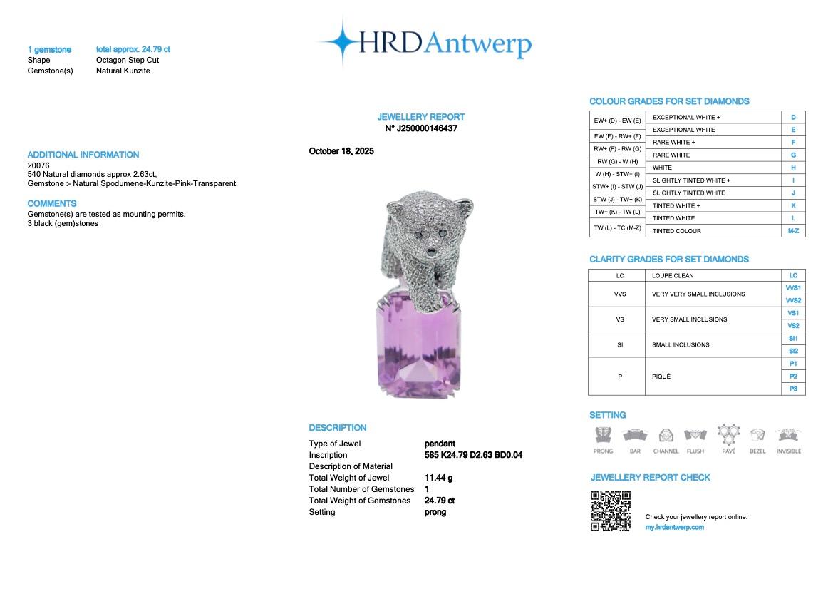 Collar Colgante HRD 14K 24,79 ct Kunzita&Diamante en venta 3