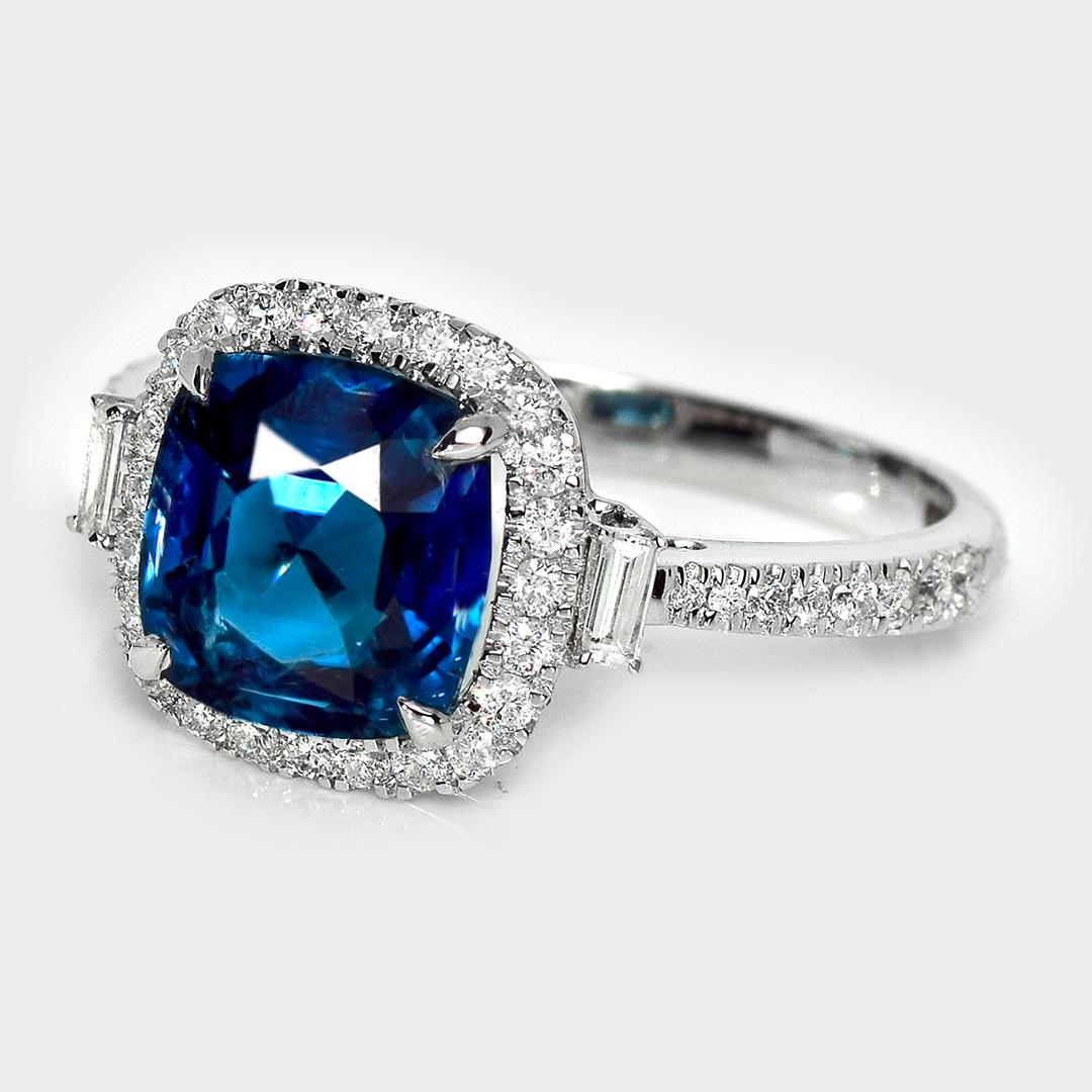 HRD 14K 2.55 ct Natural Vivid Blue Tourmaline&Diamonds Antique Engagement Ring Art Decó en venta