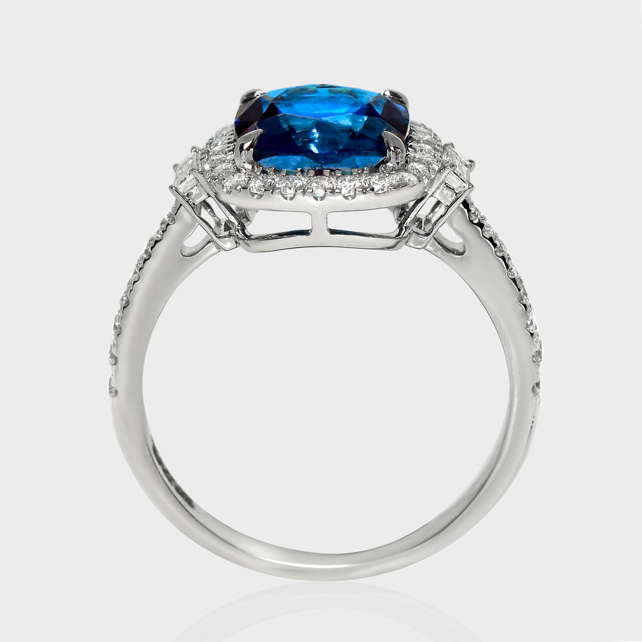 HRD 14K 2.55 ct Natural Vivid Blue Tourmaline&Diamonds Antique Engagement Ring en Nuevo estado para la venta en Kaohsiung City, TW