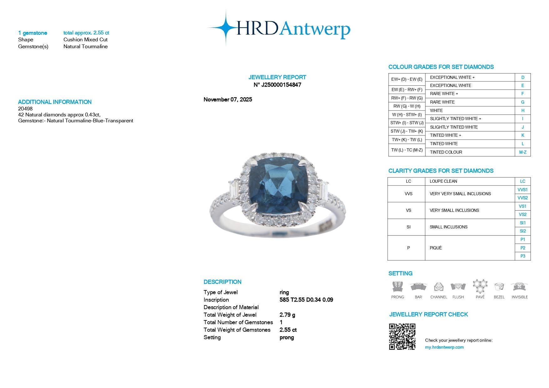 HRD 14K 2.55 ct Natural Vivid Blue Tourmaline&Diamonds Antique Engagement Ring en venta 3
