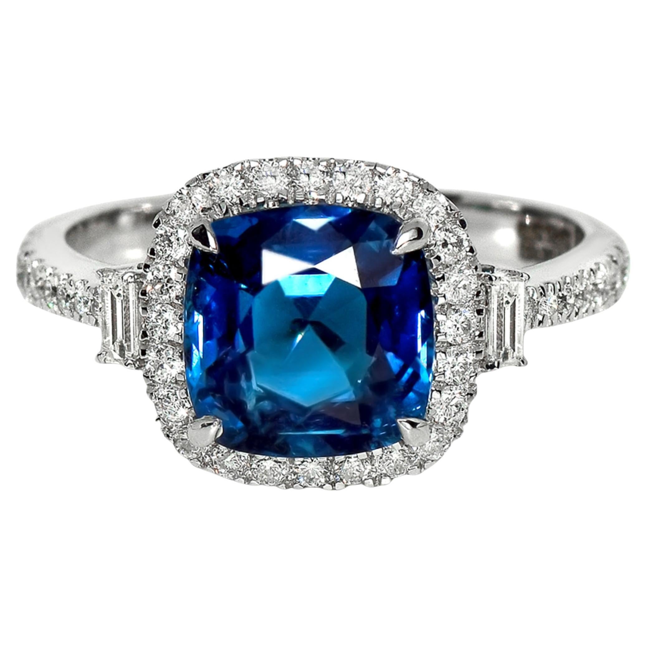 HRD 14K 2.55 ct Natural Vivid Blue Tourmaline&Diamonds Antique Engagement Ring