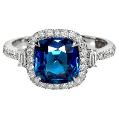 HRD 14K 2.55 ct Natural Vivid Blue Tourmaline&Diamonds Antique Engagement Ring
