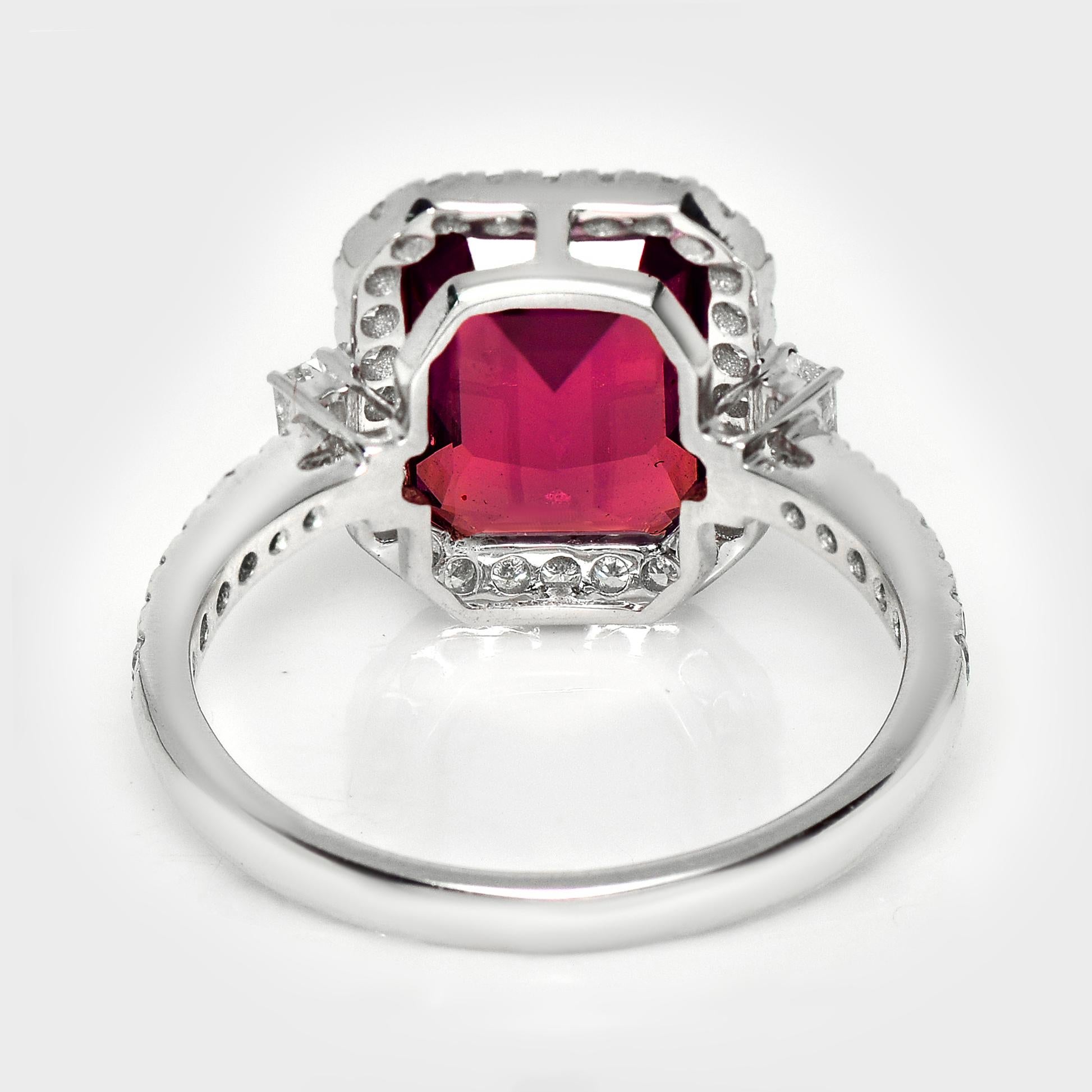 HRD 14K 3,15 ct  Anillo de Compromiso Antiguo con Diamantes Rubelita Roja Natural en venta 1